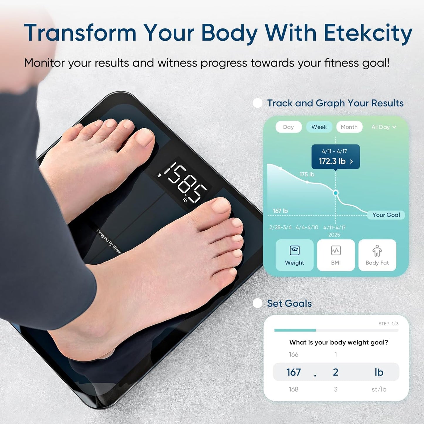 Etekcity Smart Scale for Body Weight, Bluetooth, BMI, Muscle Mass