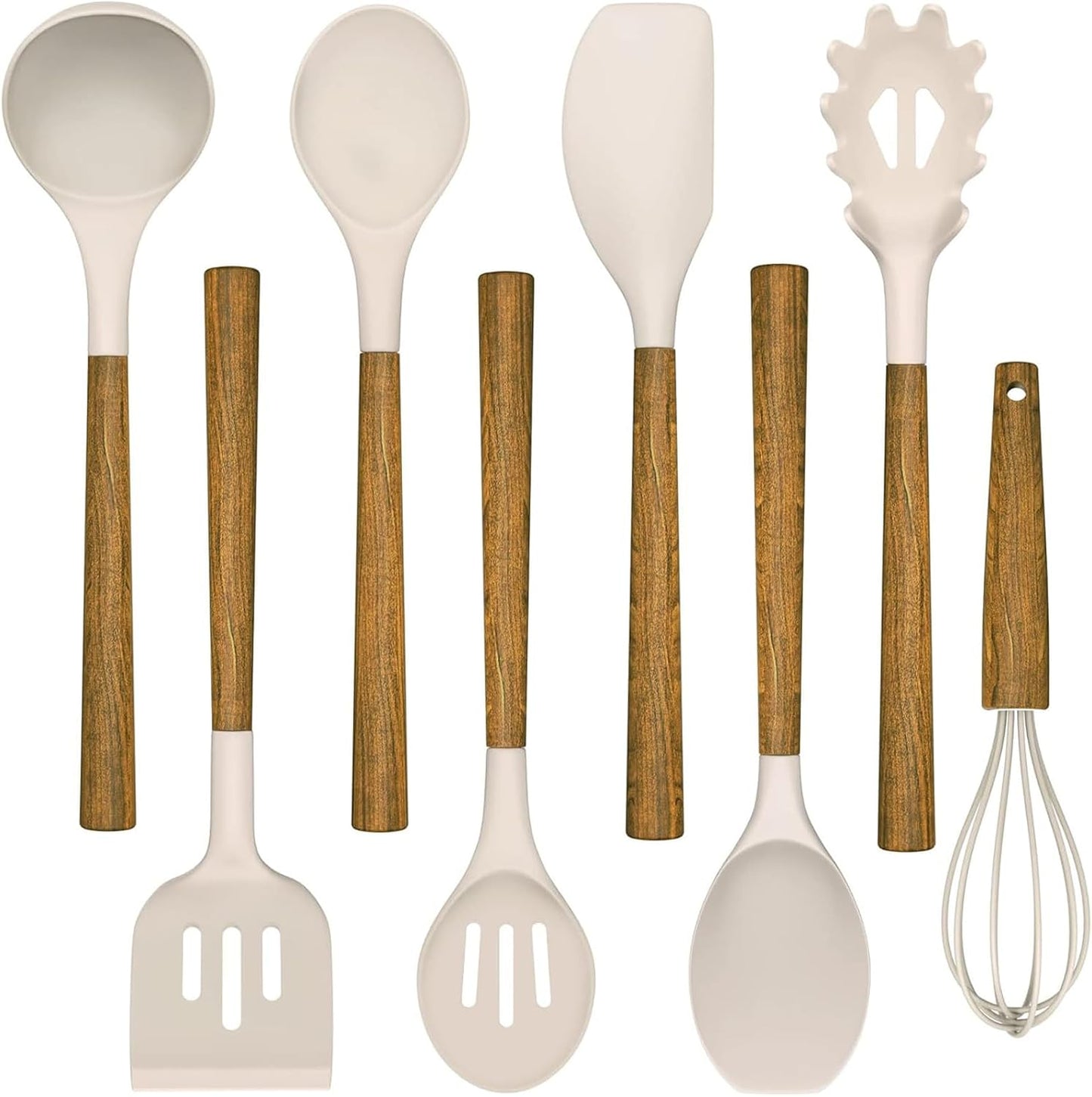 Silicone Cooking Utensil Set, Umite Chef 8-Piece Kitchen Utensils Set with Natural Acacia Wooden Handles,Food-Grade-Silicone Kitchen Gadgets Spatulas Set for Nonstick Cookware- Black