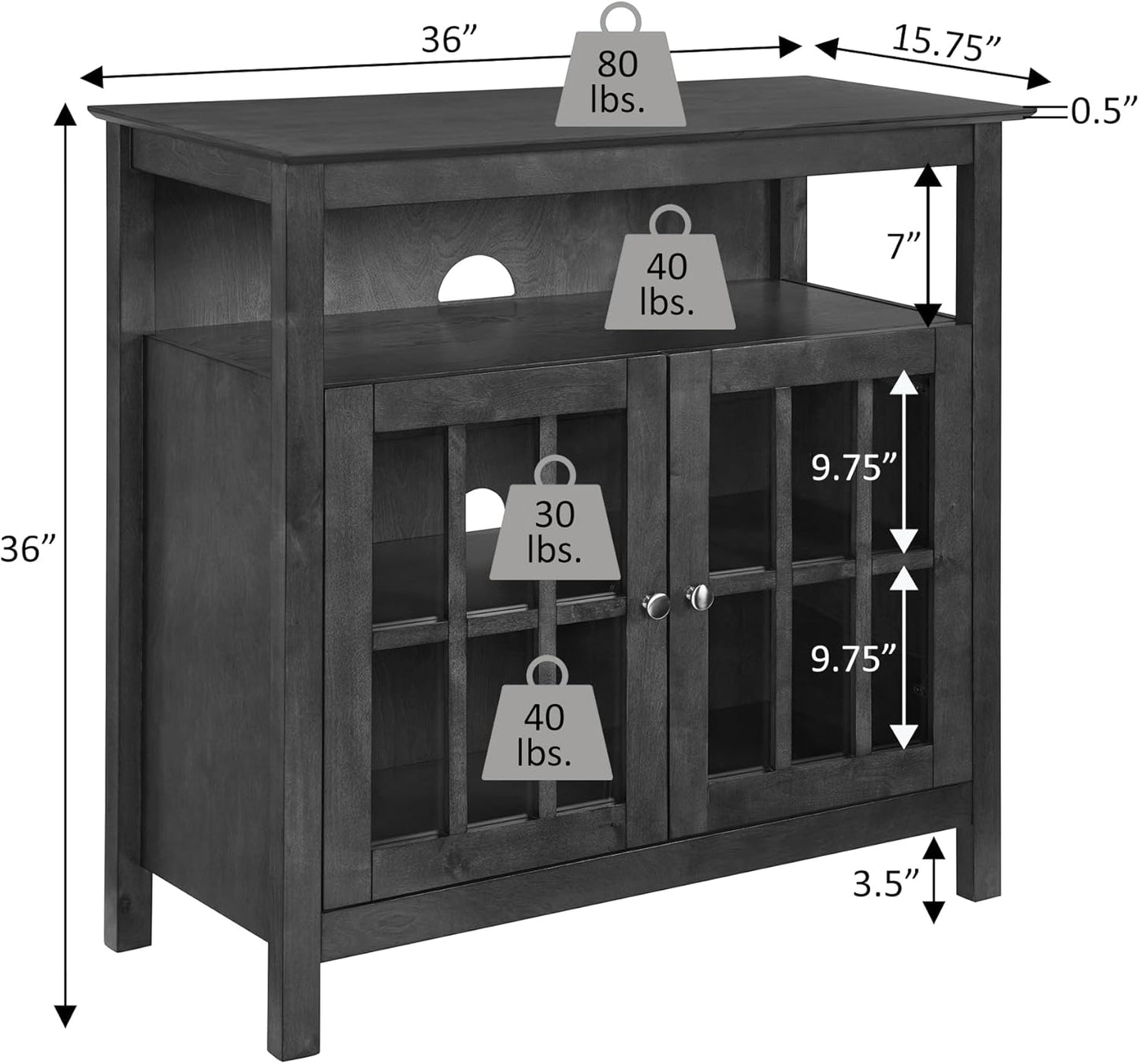 Convenience Concepts Big Sur Highboy TV Stand 36" - Modern Entertainment Center For TVs up to 40", Storage Cabinet for Dining, Living Room, & Entryway, Console Hall Table with Shelves, Espresso