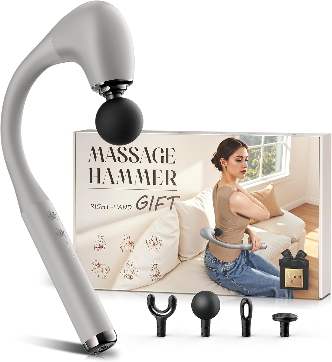FVZ Massage Gun with Upgraded Extension Handle, 10MM Deep Tissue Massager for Pain Relief