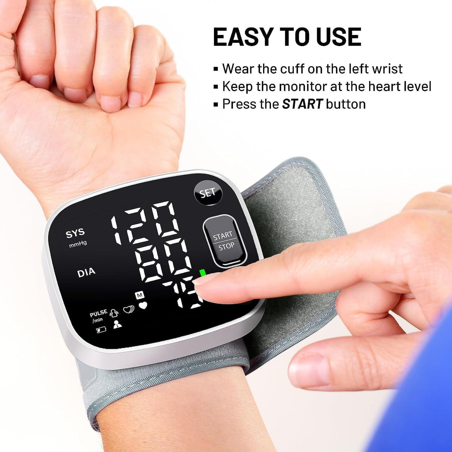 Oklar Rechargeable Wrist Digital Blood Pressure Monitor with LED Display