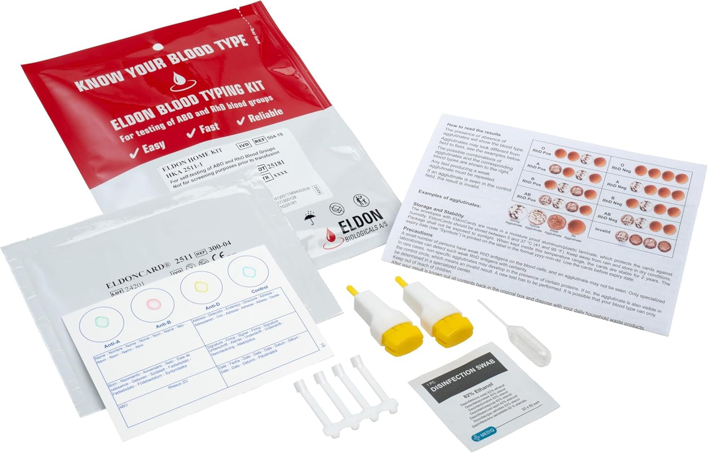 Eldoncard INC Blood Type Test Kit - Find Your A, B, O, AB & RH Blood Type
