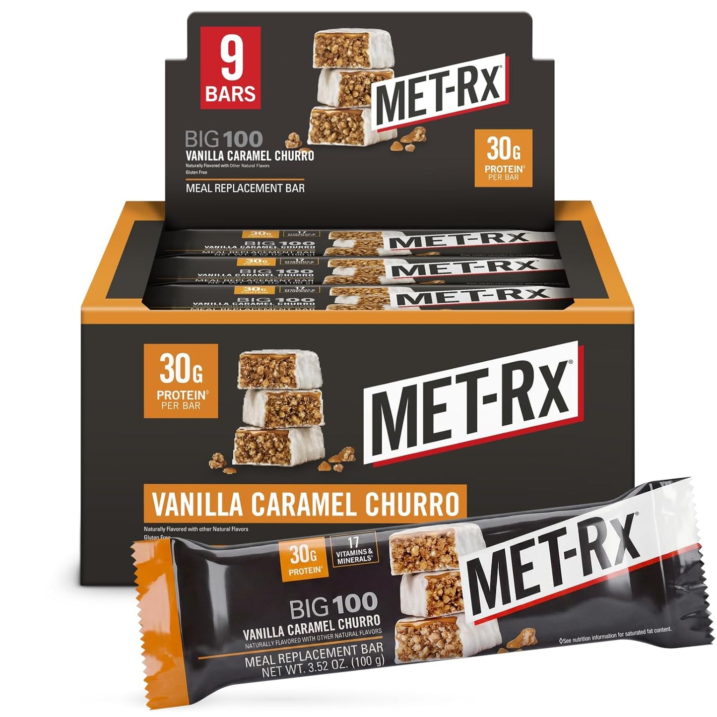 MET-Rx Big 100 Granola Protein Bar, 28 G Protein, Chocolate Chip, Pack of 9