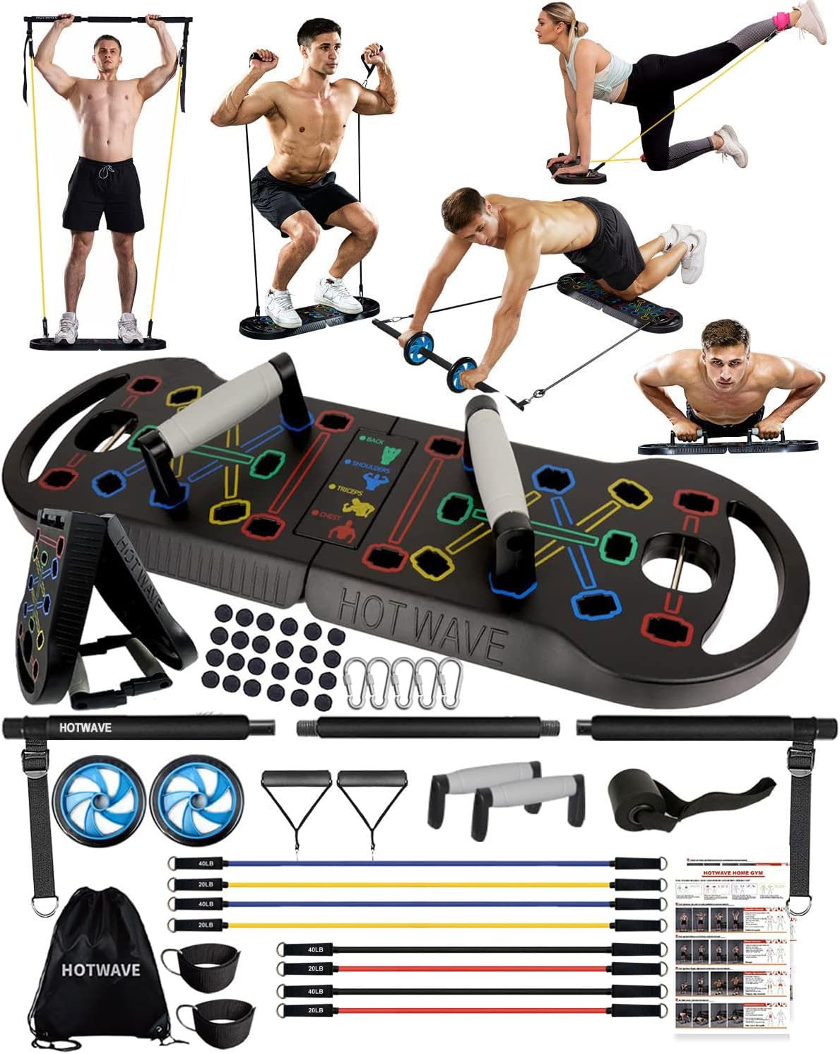 HOTWAVE 20-in-1 Foldable Push Up Board for Home Gym Strength Training