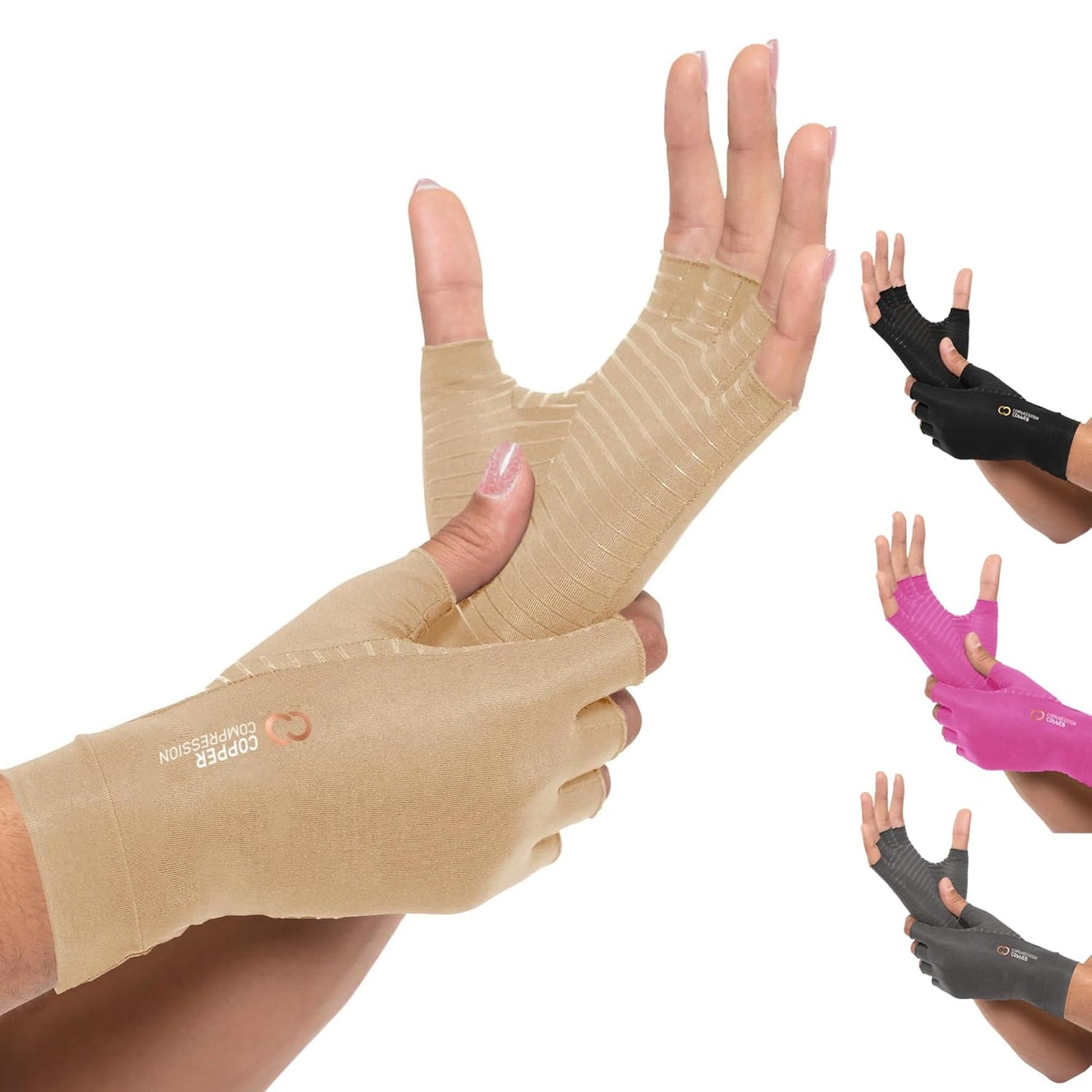 Copper Compression Arthritis Gloves for Men and Women, Fingerless Hand Support