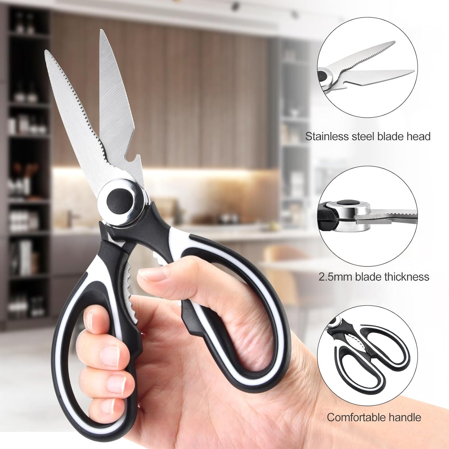 Kitchen Scissors All Purpose 3 Pack - Heavy Duty Stainless Steel Cooking Shears for Cutting Meat, Food, Fish, Poultry Multipurpose Sharp Sissors for Dishwasher Safe