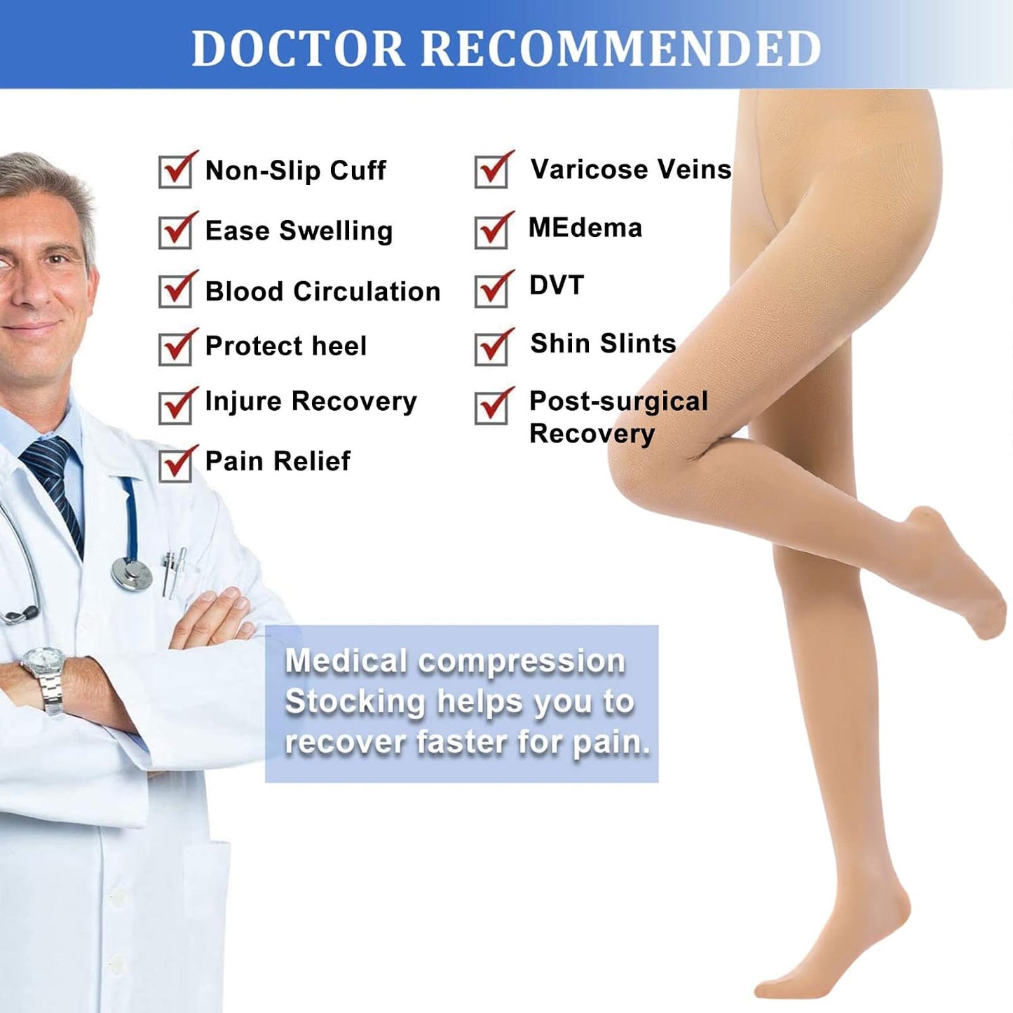 Ktinnead 20-30 mmHg Compression Pantyhose for Women and Men