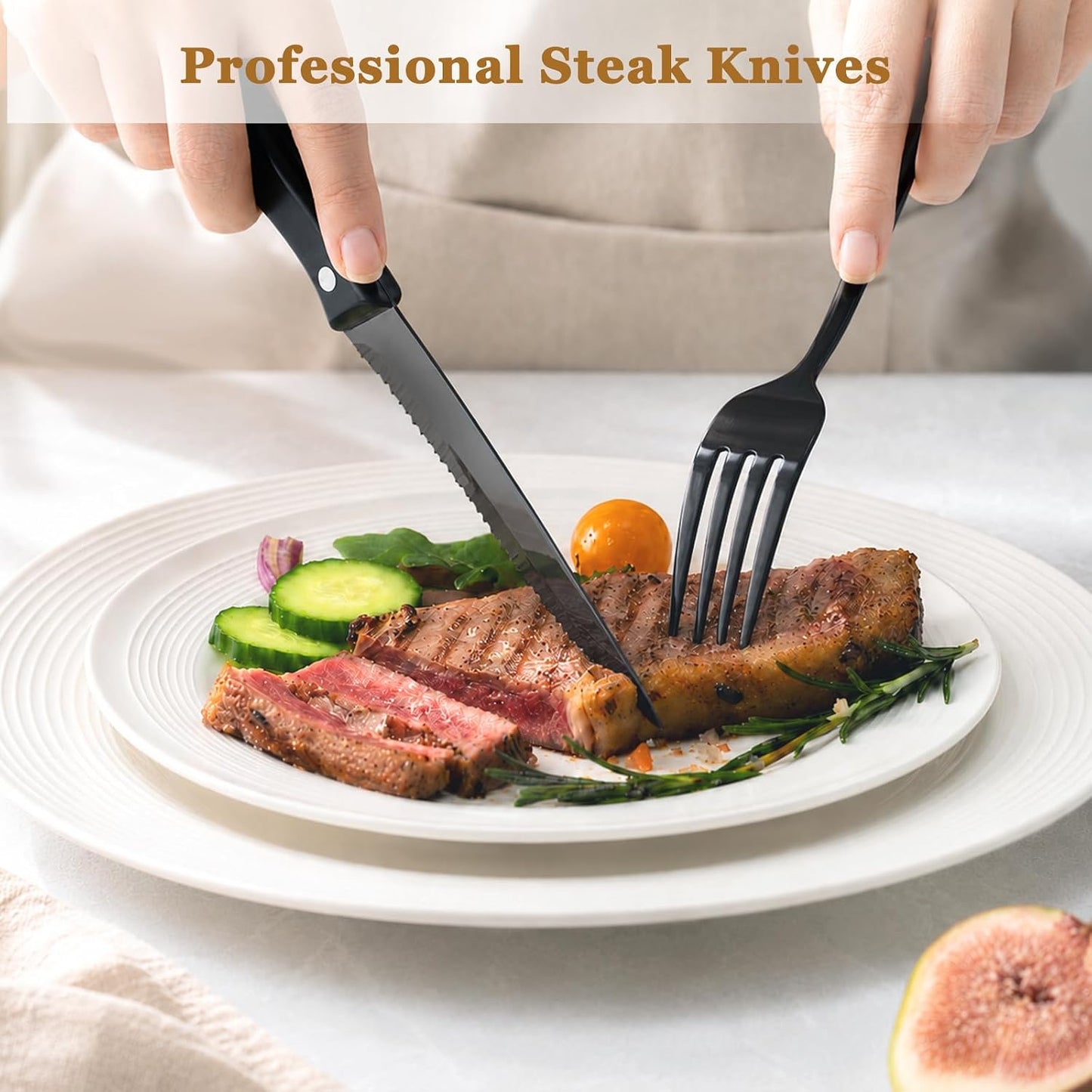 Astercook 24-Piece Black Silverware Set with Steak Knives Flatware Set for 4 Food-Grade Stainless Steel Cutlery Set Mirror Polished Utensils Set Include Spoons and Forks for Home Kitchen Restaurant