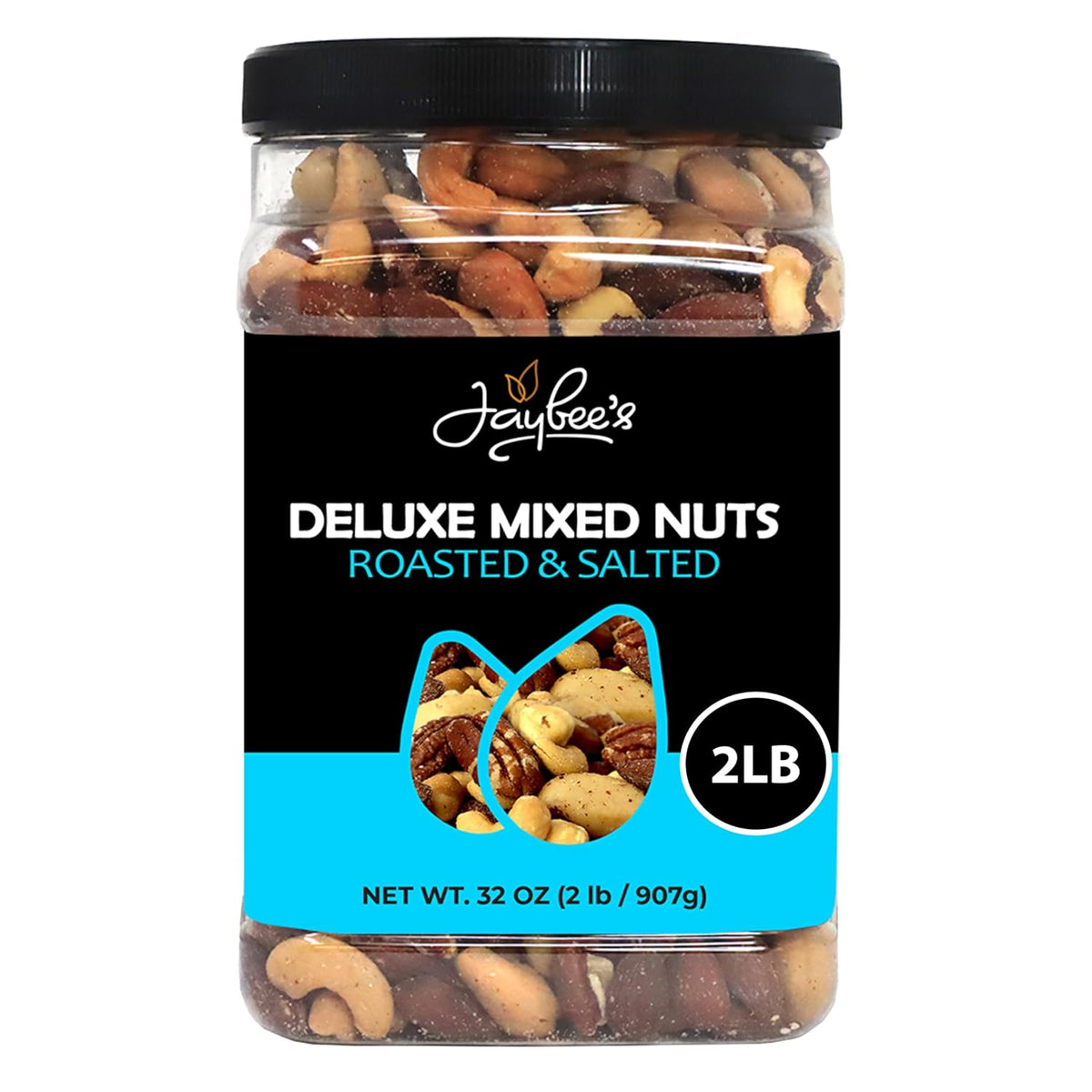 Mixed Nuts Deluxe - Roasted & Salted Variety Snack Mix with Cashews, Almonds, Brazil Nuts, Pecans, Hazelnuts in 32 oz Reusable Container