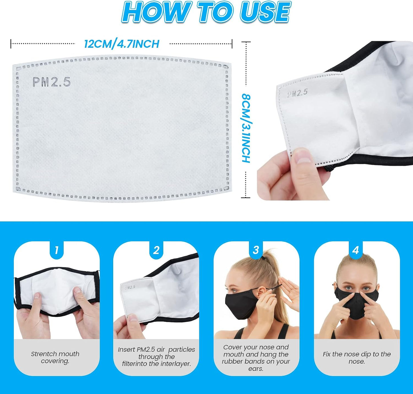 3-Ply Cloth Face Mask 6 Pack, Washable, Reusable, Breathable Face Covering with Adjustable Ear Loops for Women and Men