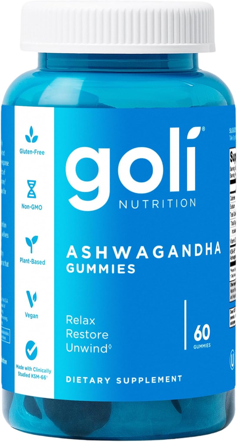Goli Ashwagandha & Vitamin D Gummy - 60 Count - Mixed Berry, KSM-66, Vegan, Plant Based, Non-GMO, Gluten-Free & Gelatin Free Relax. Restore. Unwind, Pack of 1