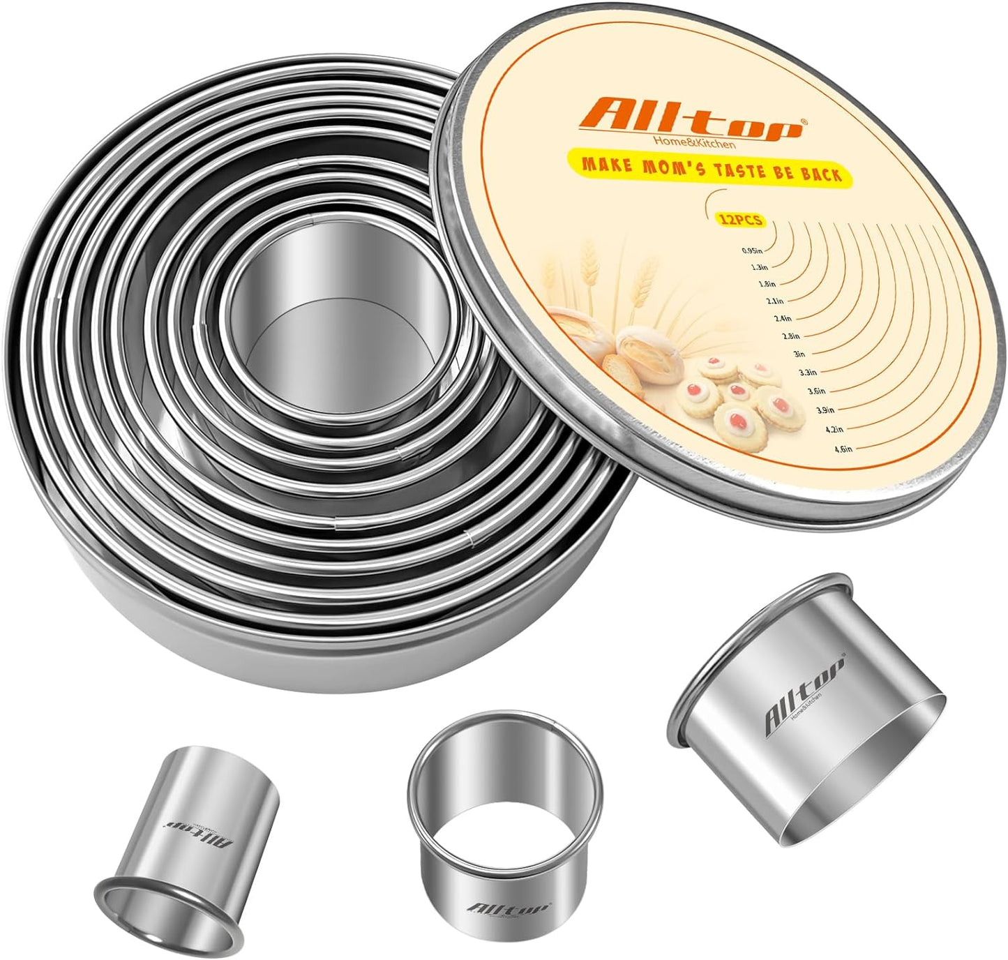ALLTOP Circle Biscuit Cutter Set –Stainless Steel Baking Supplies for Effortless Round Cookie Shaping, Pastry & Fondant Tool Creation–Precise Cut Kitchen Utensil for Sandwich, Scone, Donut -3PC Round