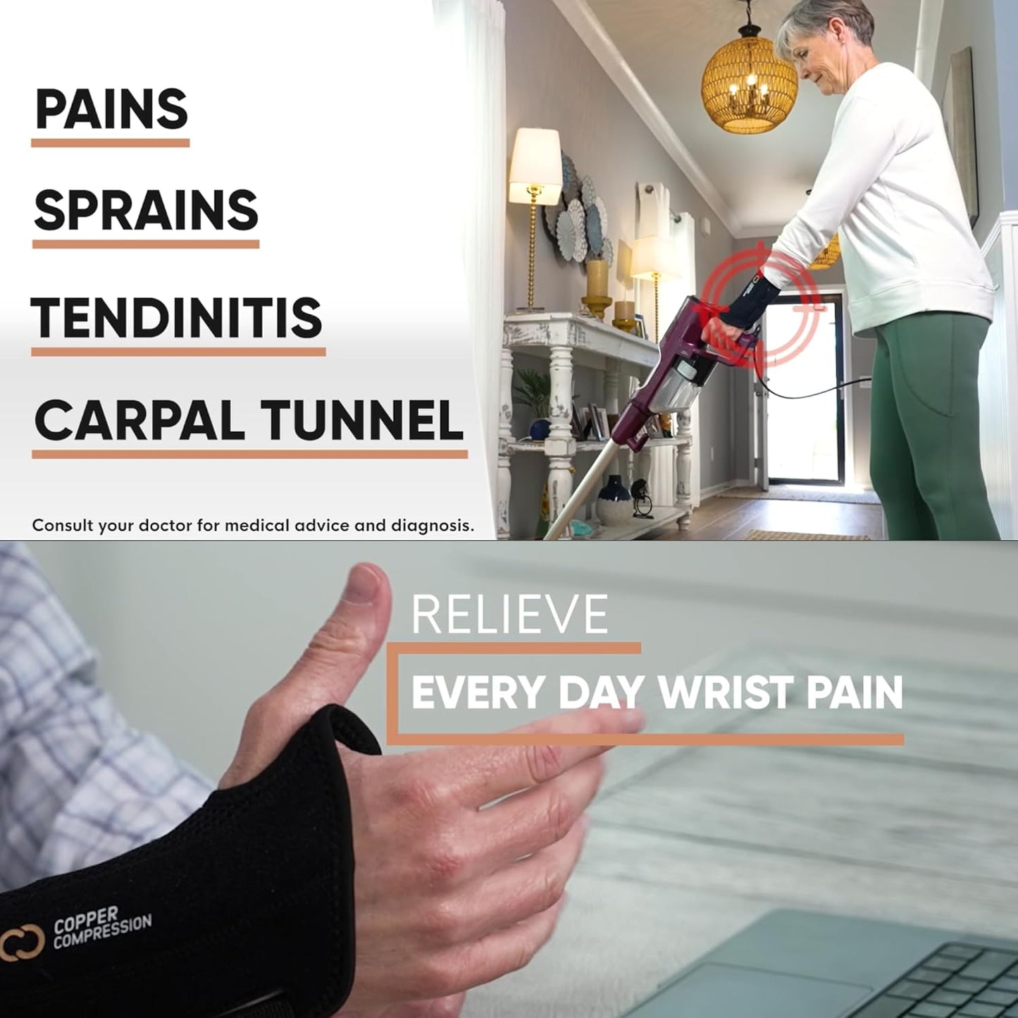Copper Compression Advanced Wrist Brace - Copper Infused Adjustable Orthopedic Support