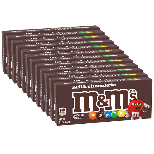 M&M'S Milk Chocolate Candy Movie Theater Box, Bulk Chocolate Candy Party Favors, 3.10-Ounce, Pack of 12