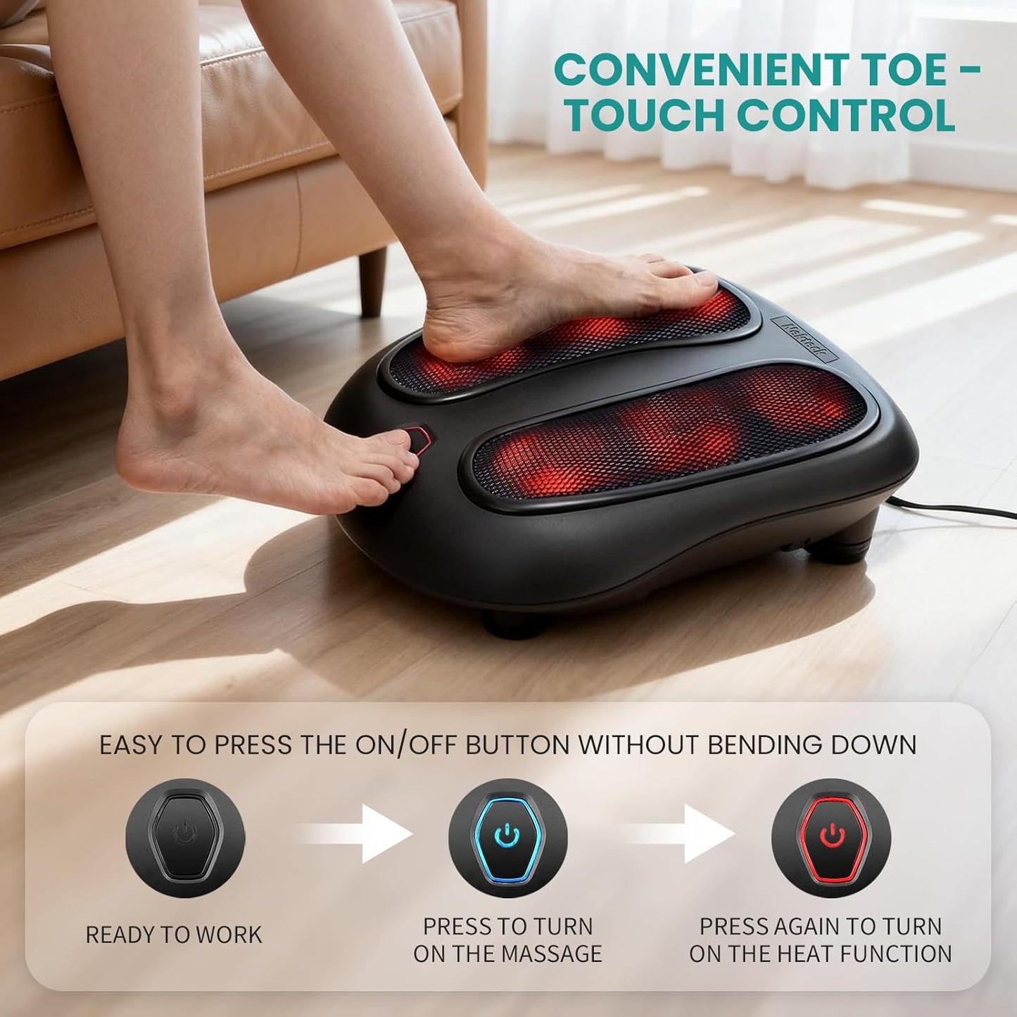Nekteck Shiatsu Heated Electric Foot Massager with Heat for Pain Relief