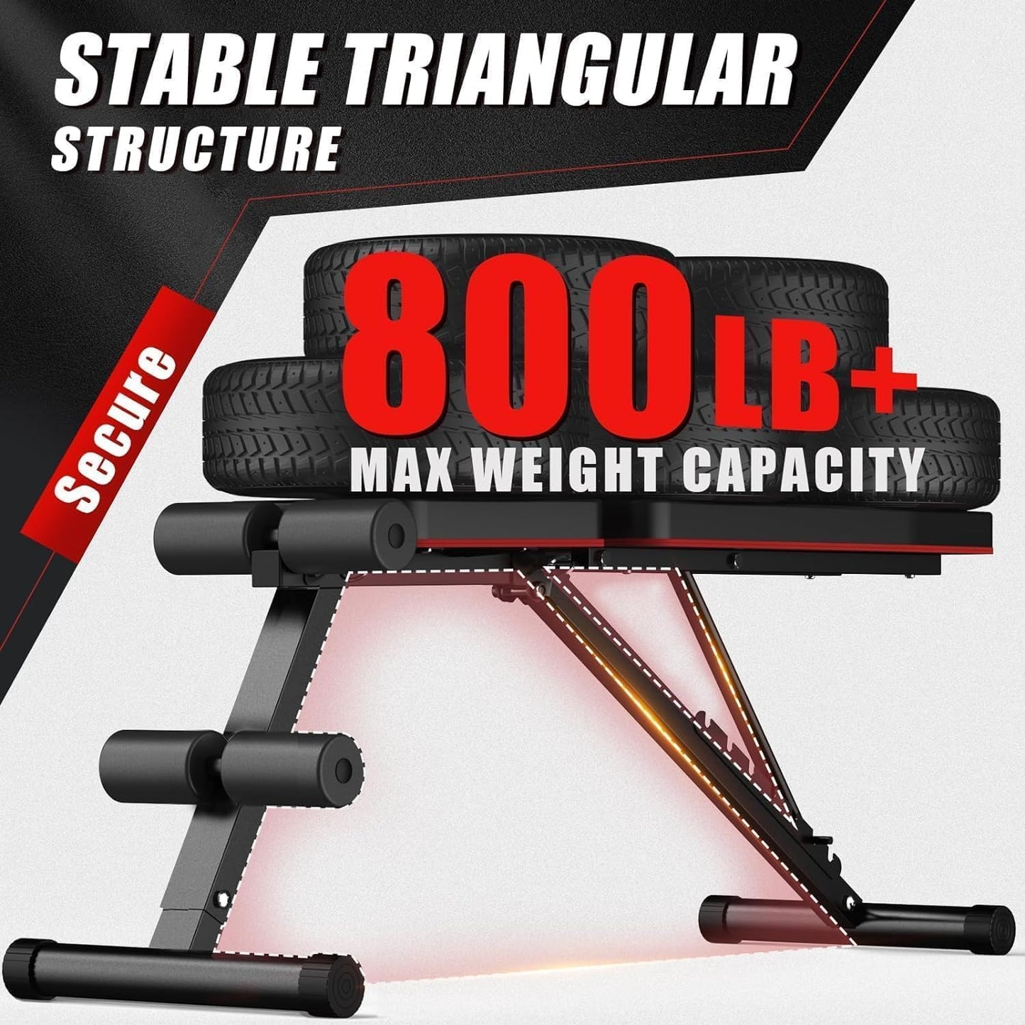 Adjustable Weight Bench Press, 880LB Capacity, Folding Home Gym Bench