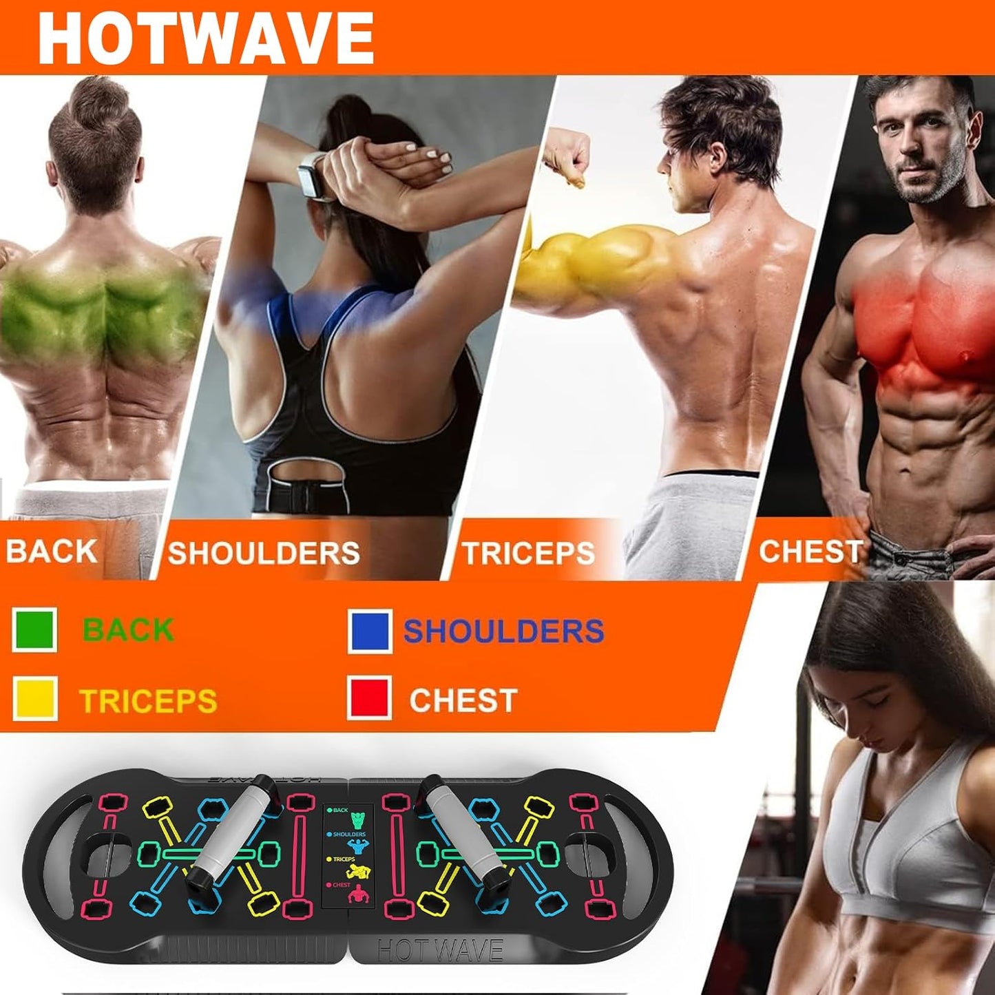 HOTWAVE 20-in-1 Foldable Push Up Board for Home Gym Strength Training