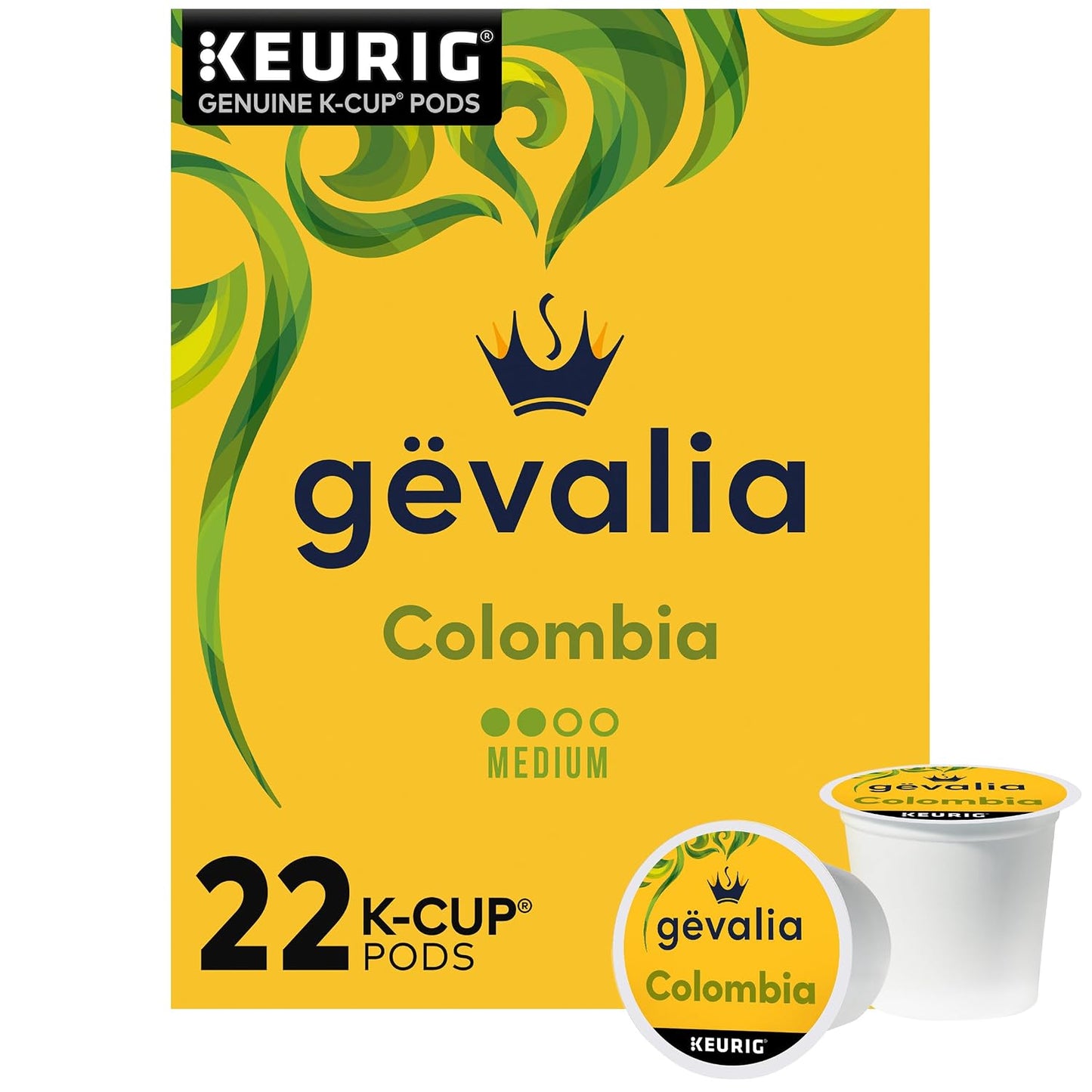 Gevalia Colombia Medium Roast K-Cup Coffee Pods, 22-count box, Keurig compatible