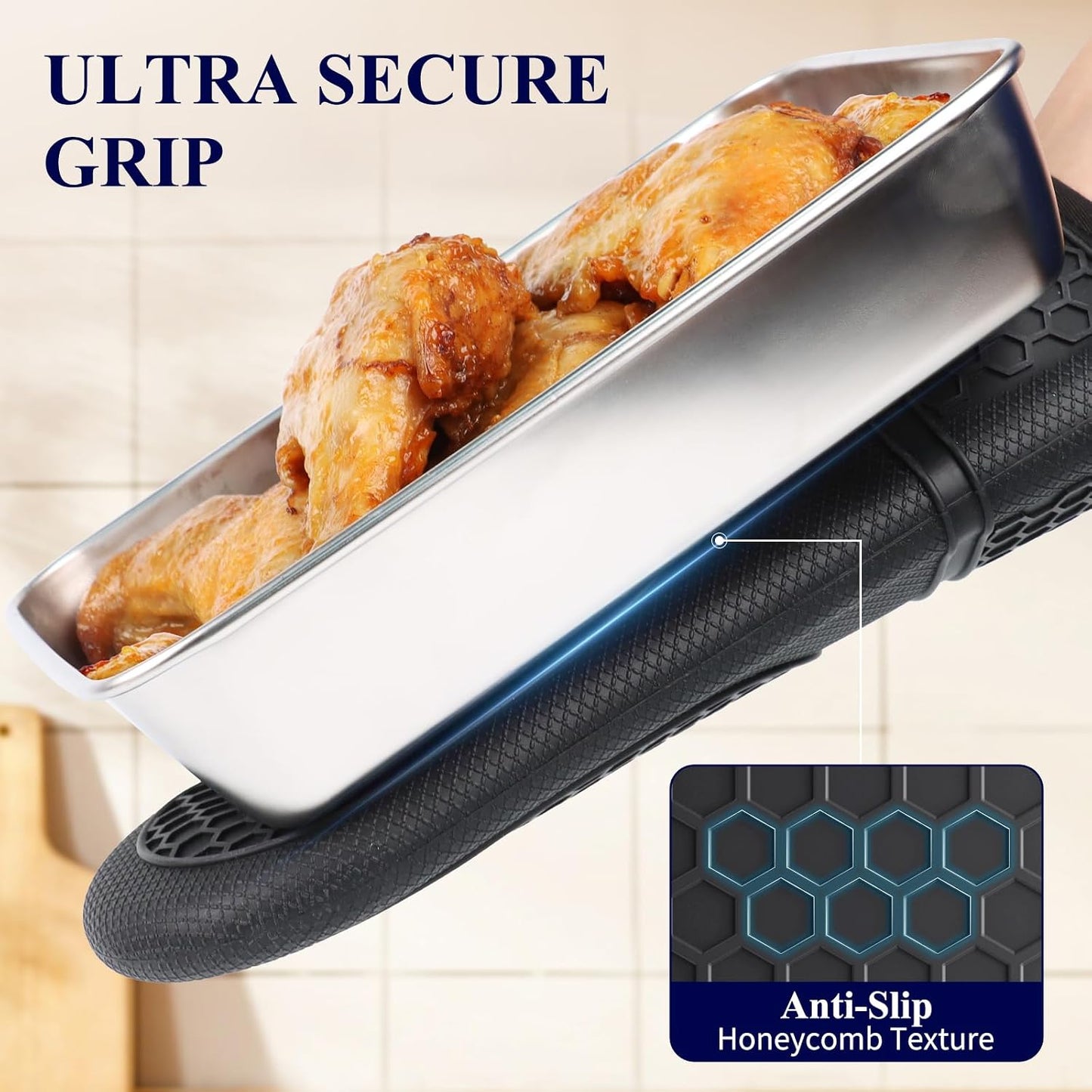 Kitsure Silicone Oven Mitts, Kitchen Gadgets, Apartment Essentials | 2 Pack Oven Gloves with Soft Lining, Non-Slip and Heat Resistant, Great Gift for Cooking, Baking