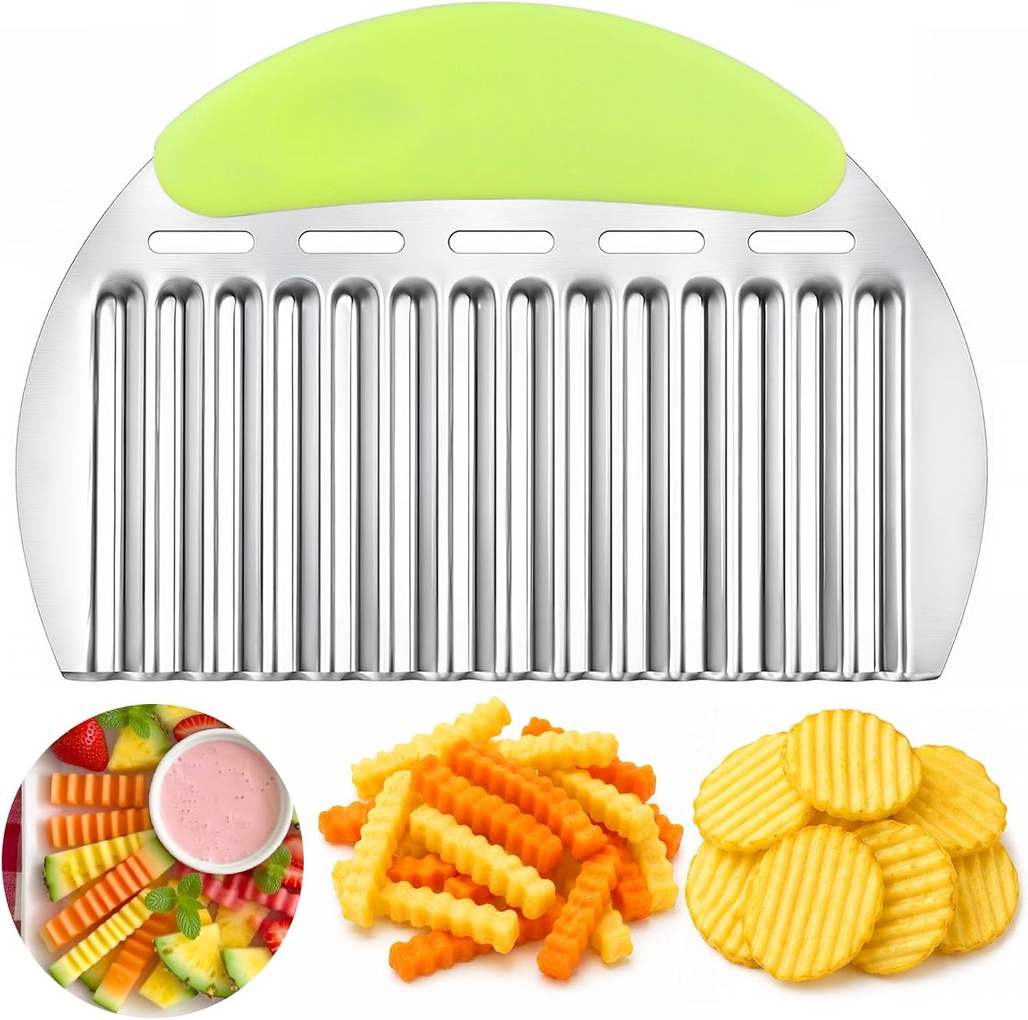 JAYVAR Large Crinkle Cutter French Fry Cutter, Stainless Steel Wavy Slicer | Large Crinkle Potato Slicer Wavy Chopper, Crinkle Cutting Chopping Tools with Handle