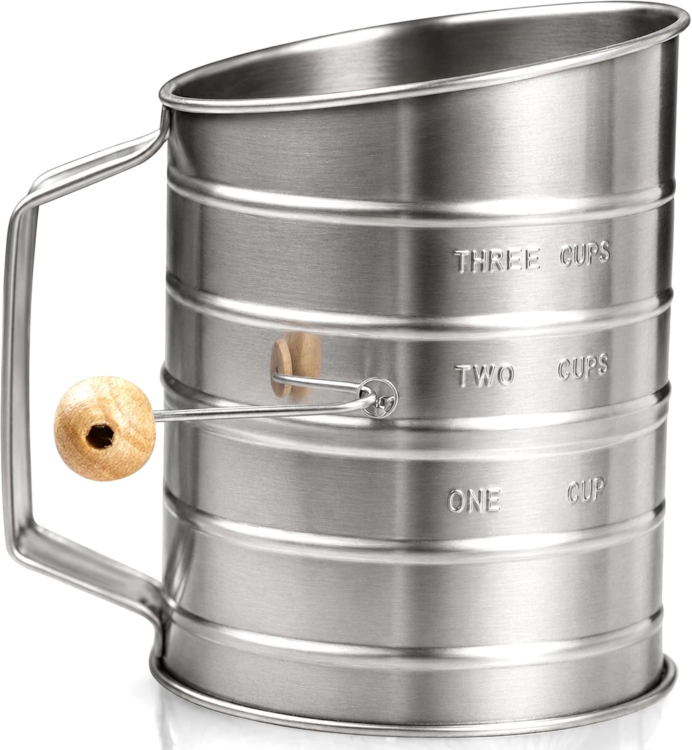 Bellemain 3 Cup Flour Sifter for Baking Fine Mesh Rotary Hand Crank with Loop Agitator for Quick Sifting, Flour Sifter Stainless Steel