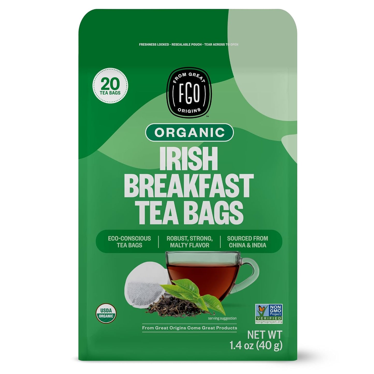 FGO Organic Red Raspberry Leaf Tea Bags, 100 Eco-Conscious Tea Bags, Caffeine Free, Imported from Germany