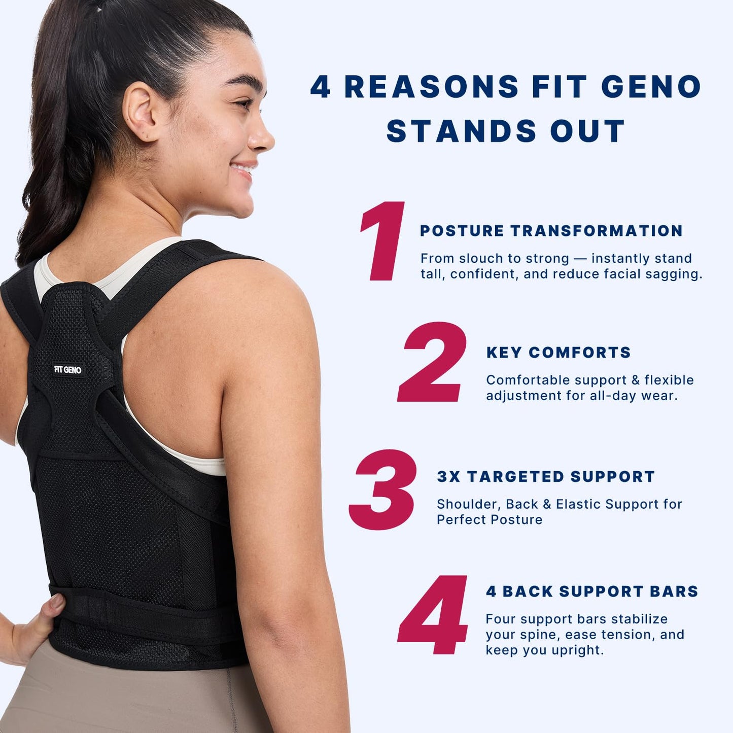 Fit Geno Posture Corrector for Women and Men, Adjustable Full Back Support