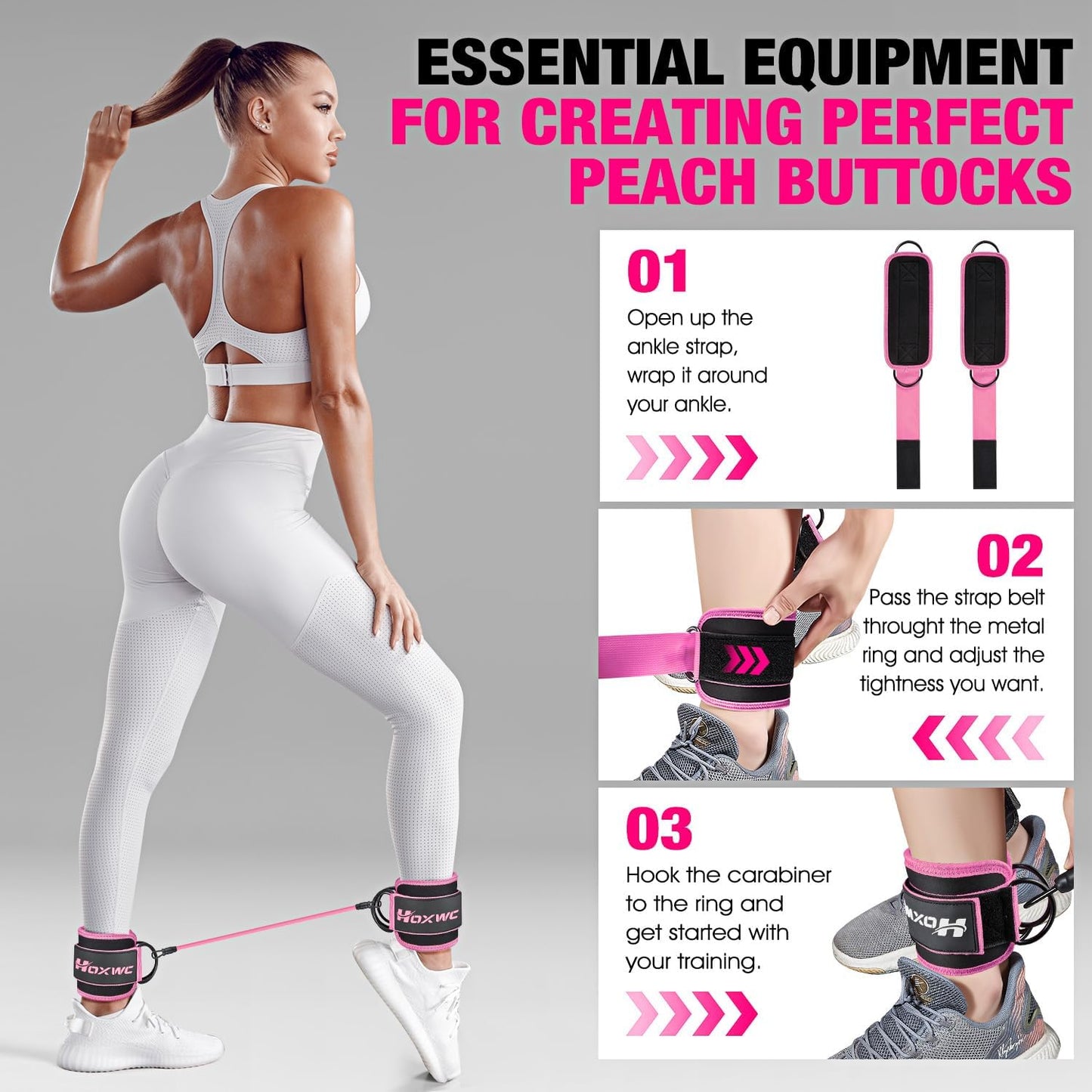 Ankle Resistance Bands with Cuffs for Leg, Booty & Hip Workouts