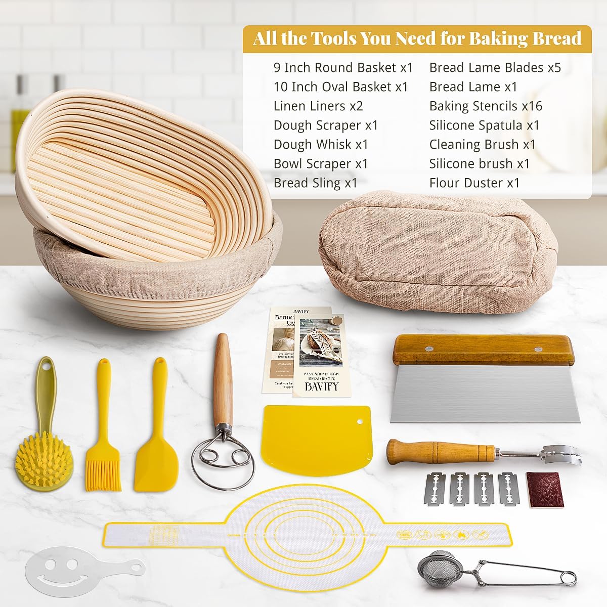 BAVIFY Sourdough Starter Kit, Banneton Bread Proofing Baskets Set | Complete Sourdough Bread Baking Supplies, Beginner Friendly Bread Making Kit, 9 in Round and 10 in Oval Rattan Banneton