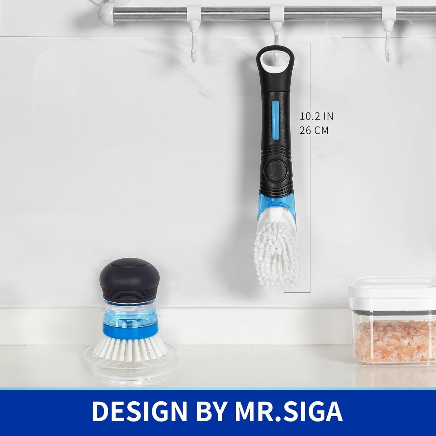 Soap Dispensing Dish Brush, Kitchen Brush for Pot Pan Sink Cleaning, Black