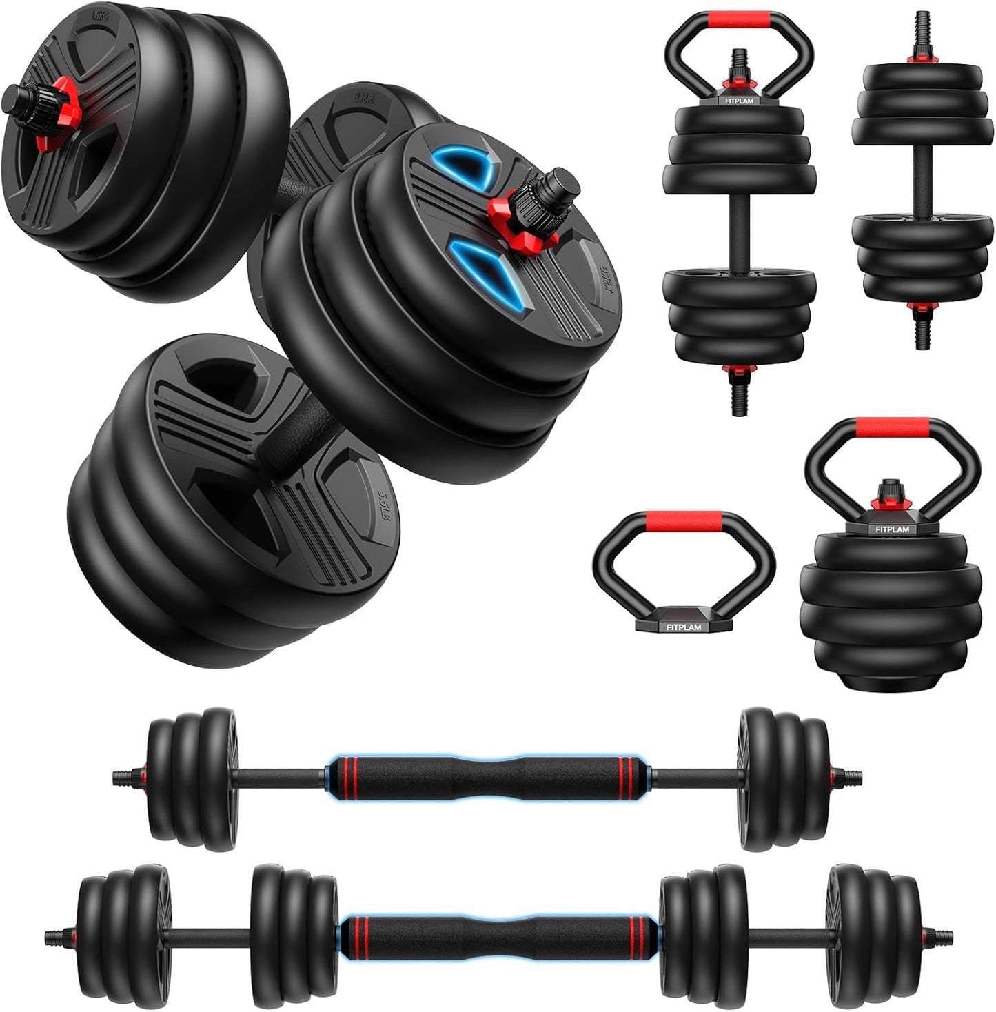FITPLAM Adjustable Dumbbell Set, 20-90lbs, 5-in-1 for Home Gym