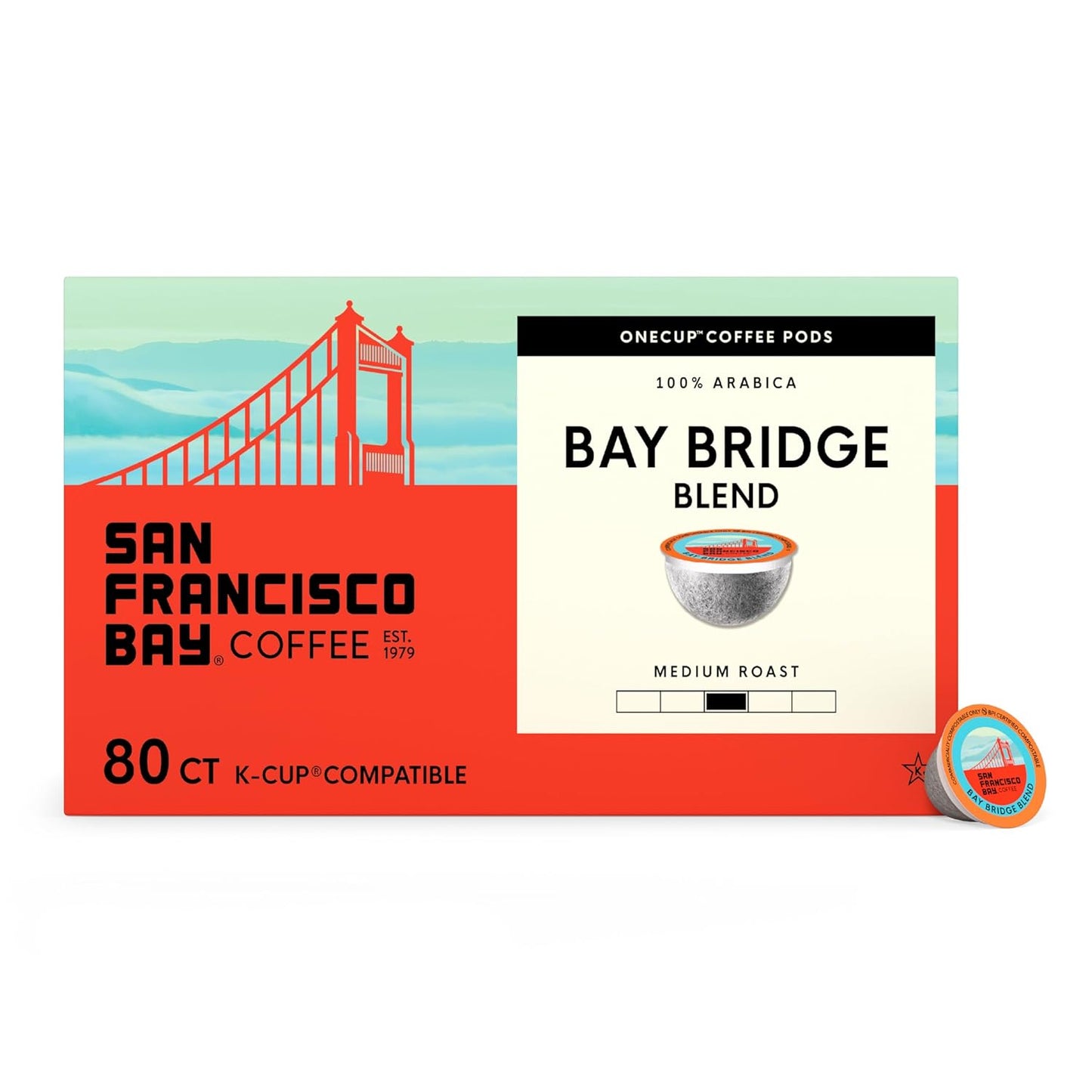 San Francisco Bay K-Cup Coffee Pods, Bay Bridge Blend, 80-count, Medium Roast, Commercially Compostable