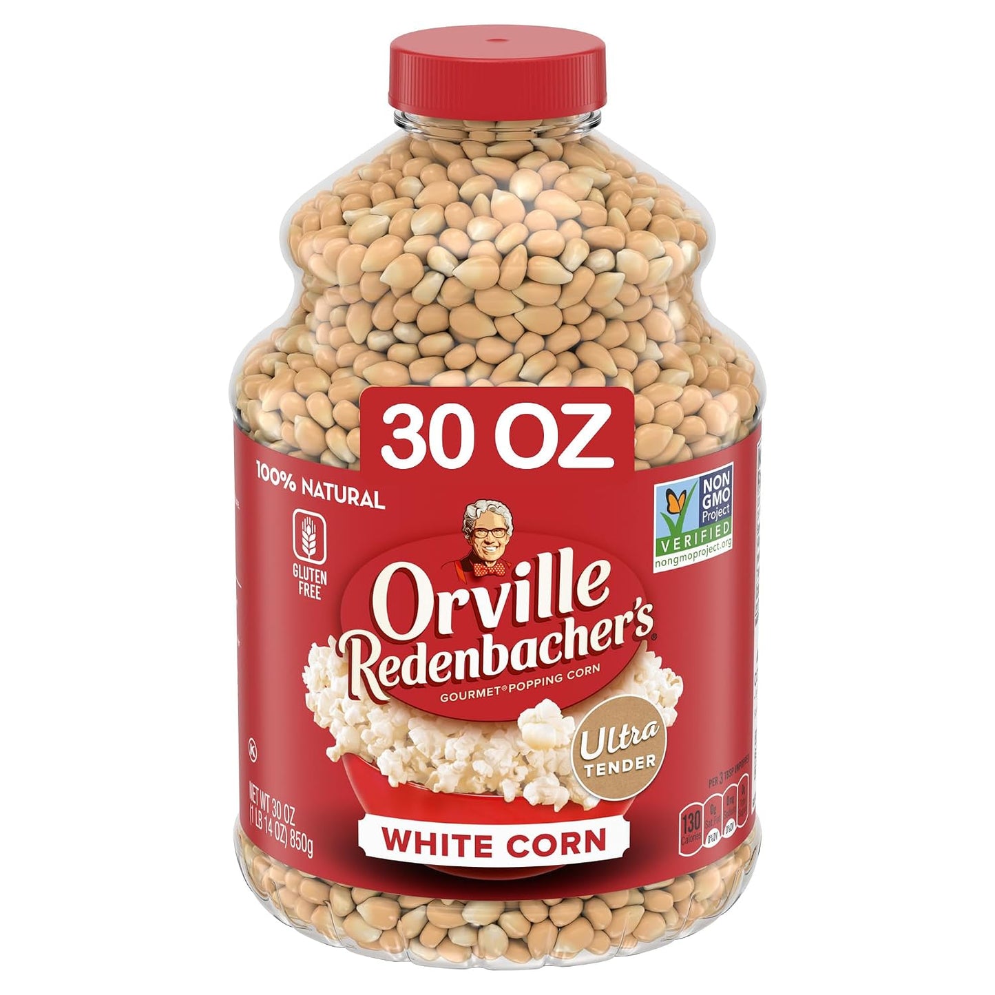 Orville Redenbacher's White Corn Popcorn Kernels, 6g Fiber, 30 oz, Pack of 6