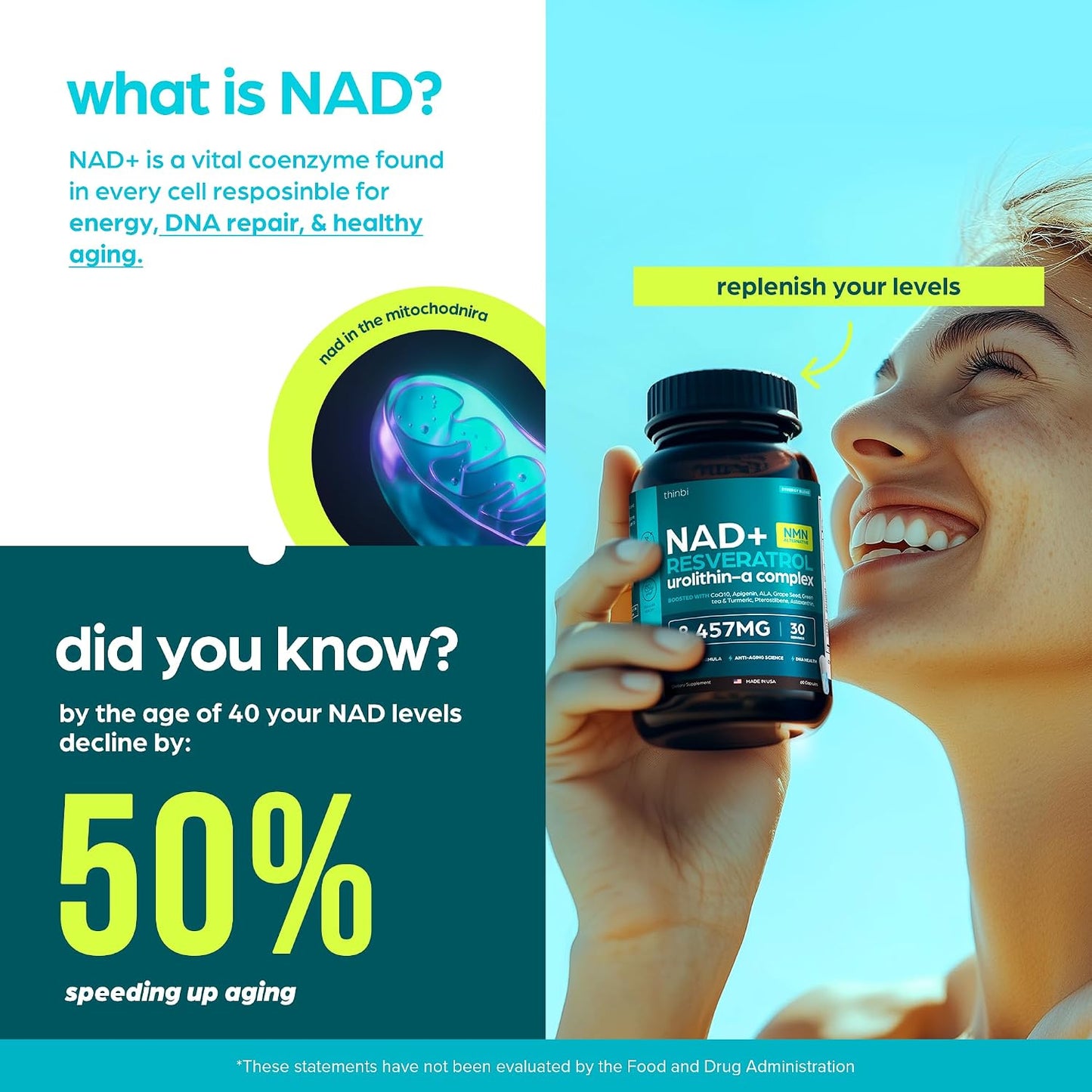 NAD Supplement Extra Strength NMN Alternative with Urolithin A and Resveratrol