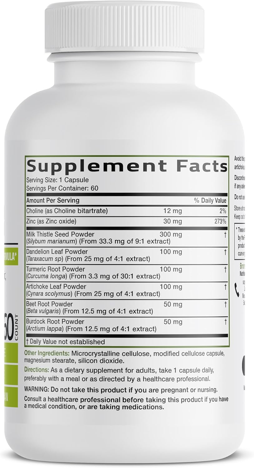 Bronson Liver Detox Advanced Detox & Cleansing Formula Supports Health Liver Function with Milk Thistle, Dandelion Extract, Turmeric, Artichoke Leaf & More, Non-GMO, 60 Vegetarian Capsules