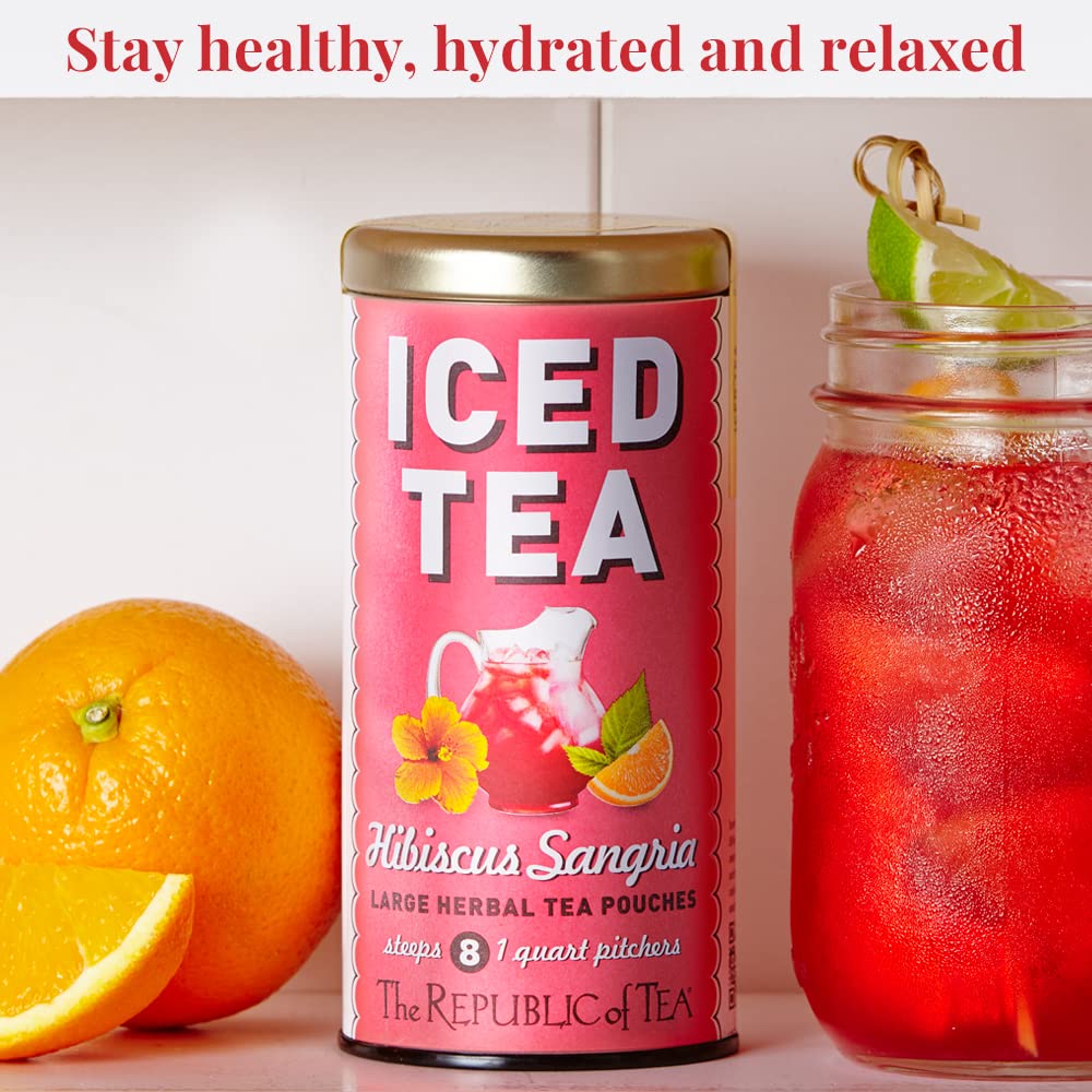 Hibiscus Sangria Iced Herbal Tea, 8 Large Quart-Sized Pouches, Naturally Caffeine Free