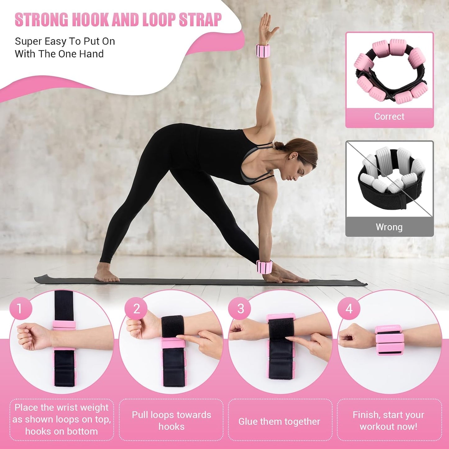 Adjustable Wrist & Ankle Weights Set for Women - Silicone Waterproof 1 lb/2.2 lbs Pair