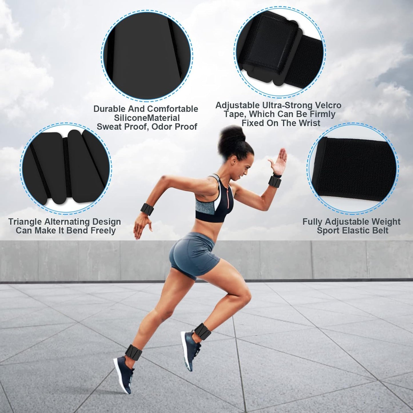 Adjustable Wrist Weights Set of 2, 1lb Each, for Women & Men, Silicone, Sweat-Proof