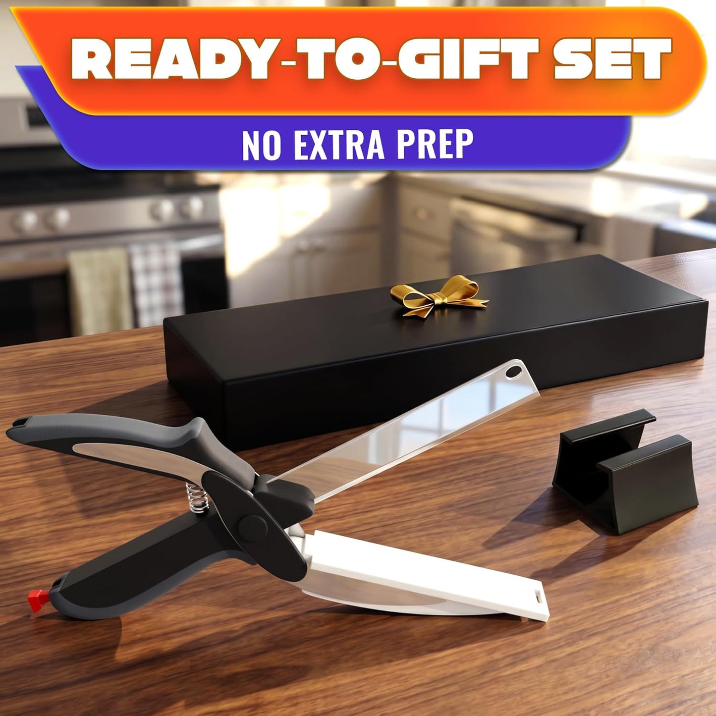 2 in 1 Kitchen Scissors for Food with Cutting Board, Safety Lock | Stainless Steel Cutting Board Scissors for Veggies, Fruit & Cheese; 9.5" Detachable Blade; Dishwasher Safe Tomato Knife