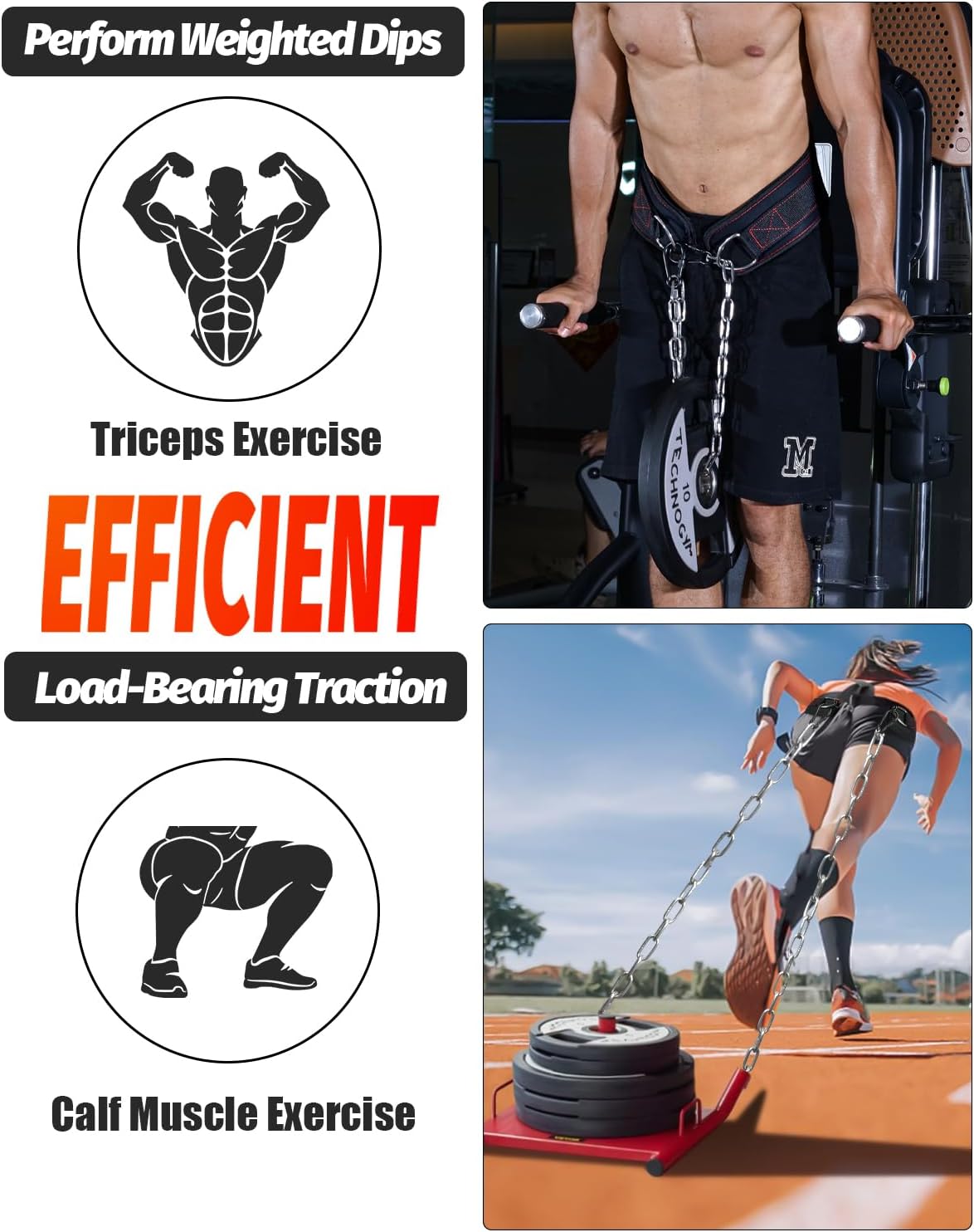 Dip Belt With 37-40" Chain, 550-650lbs Capacity, Weightlifting Belt for Dips & Pullups