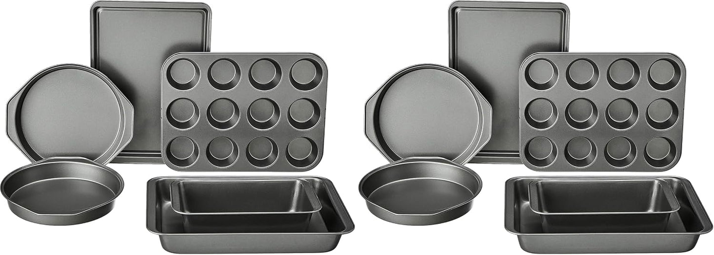 Amazon Basics 6 Piece Nonstick Carbon Steel Bakeware Set with Cake, Muffin, Cookie, and Loaf Pans, Easy Release, Oven Safe, 16.25 x 11.75 x 6.25 inches