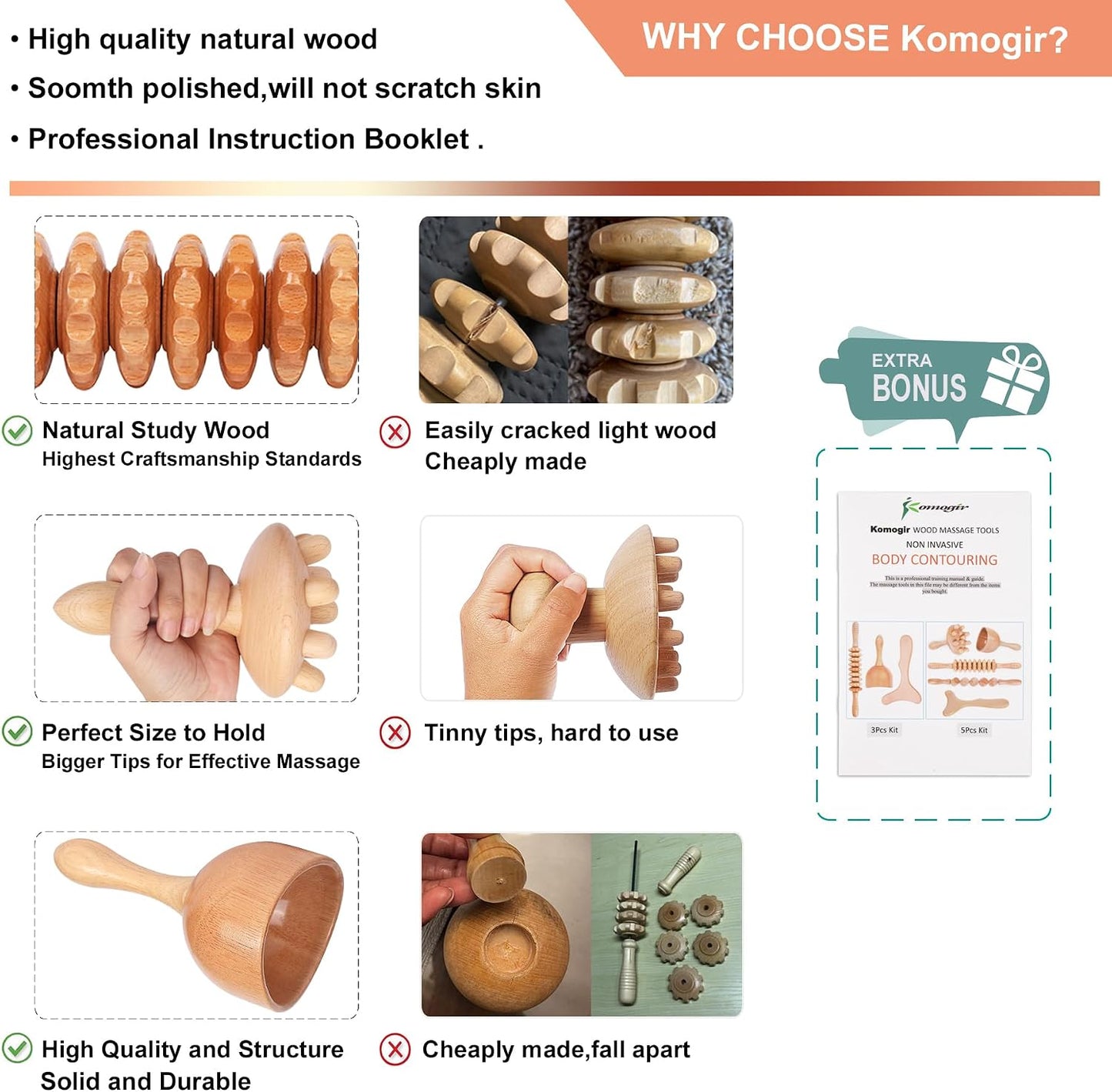 Komogir Wood Therapy Massage Tools 5-in-1 Lymphatic Drainage Massager Kit