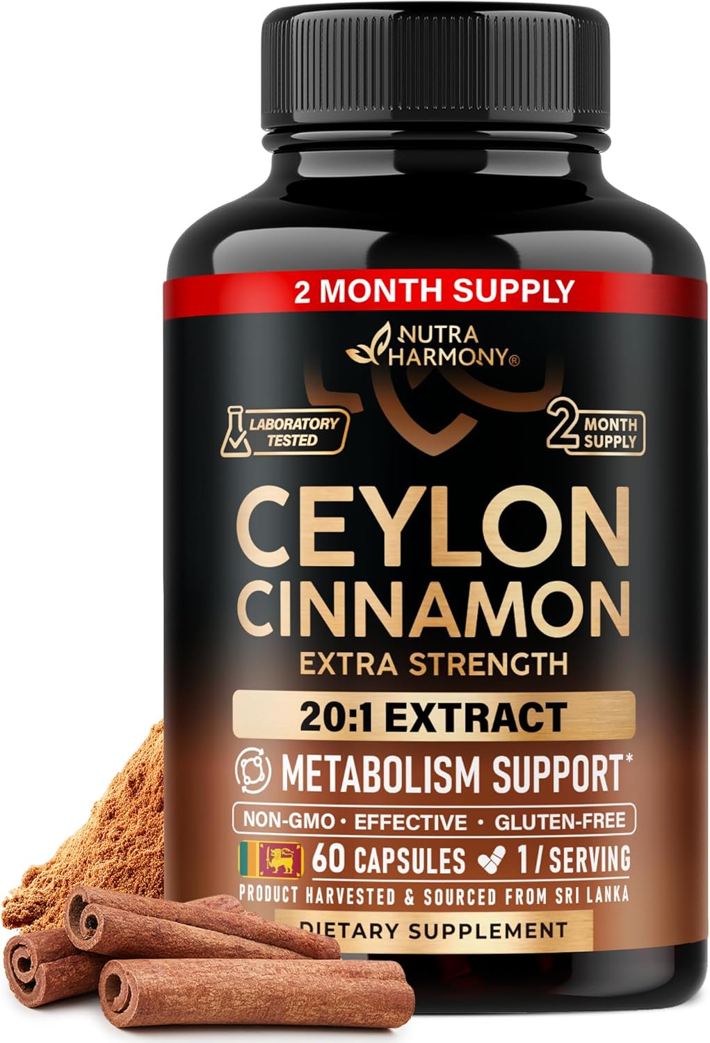 Ceylon Cinnamon Capsules - Extra Strength - 20:1 Extract Supplement