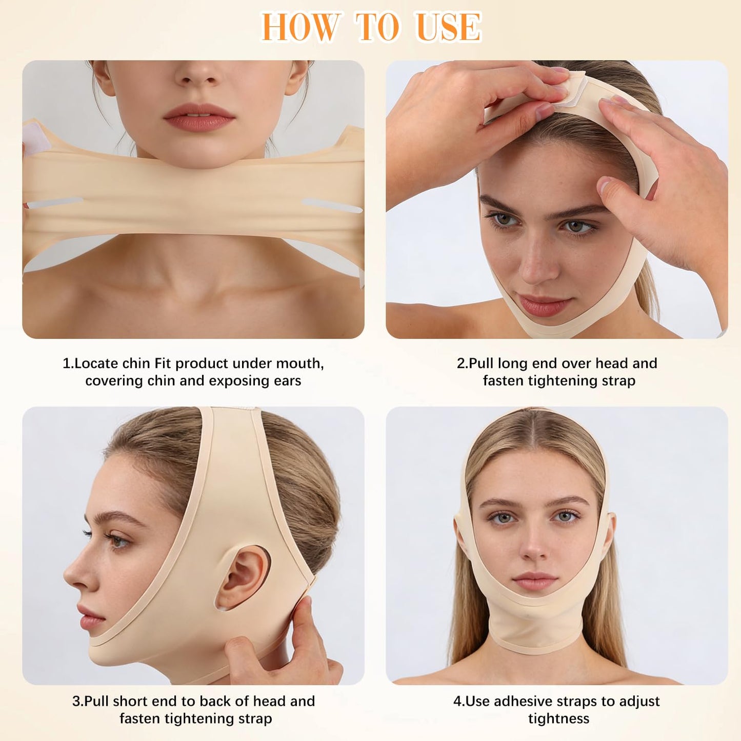 Collagen Face Sculpt Wrap, Beige, Reusable and Washable for Jawline Sculpting