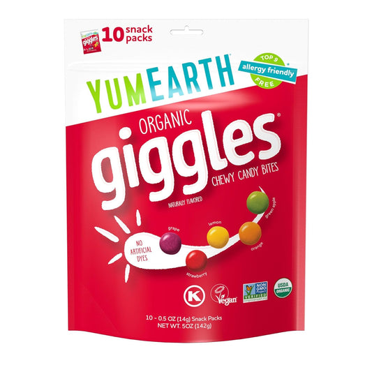 yumearth organic giggles 0.5 ounce allergy friendly candy pack of 10 individually wrapped