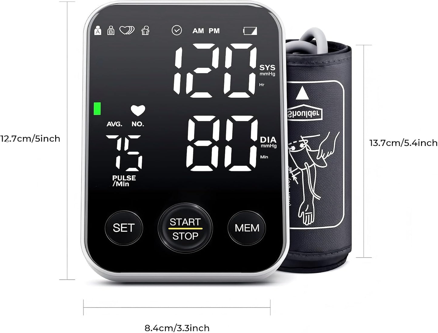 Oklar Upper Arm Blood Pressure Monitor with Large Display and Adjustable Cuff