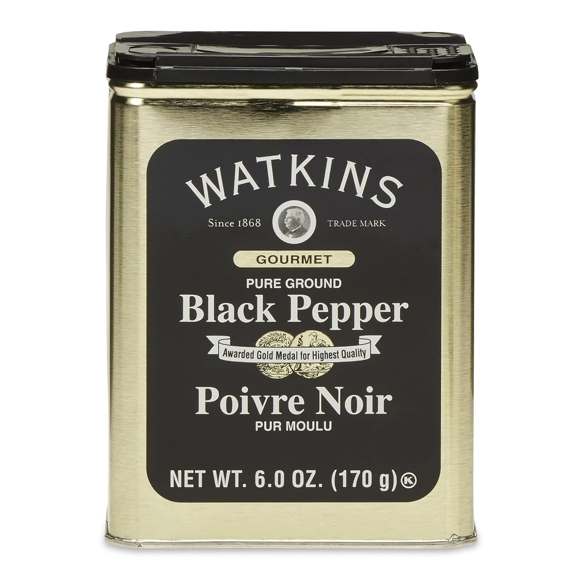 Watkins Pure Ground Black Pepper, 6 oz. Tin, Non-Gmo, Gluten-Free, Kosher, Handcrafted in USA