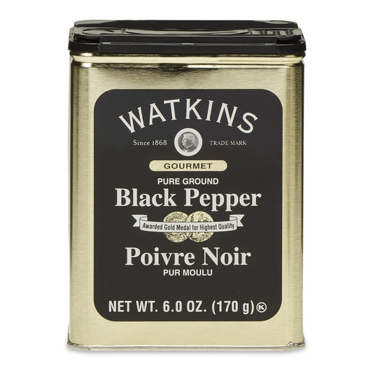Watkins Pure Ground Black Pepper, 6 oz. Tin, Non-Gmo, Gluten-Free, Kosher, Handcrafted in USA