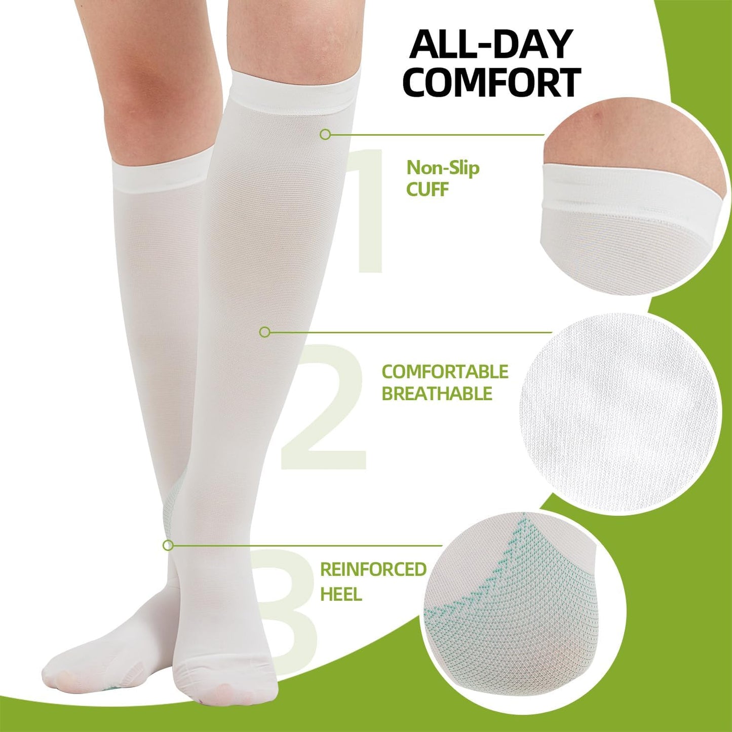 Ted Hose Compression Stockings, 2 Pairs, 15-20 mmHg, Anti Embolism, Knee High Support