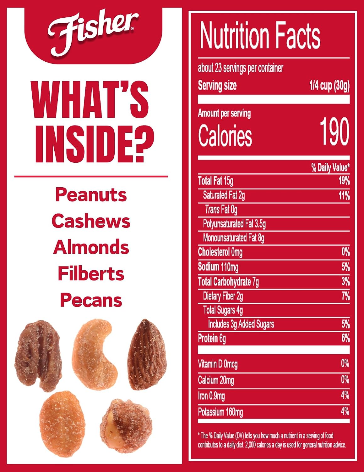 Fisher Snack Honey Roasted Mixed Nuts with Peanuts, 24 Ounces, Reusable Canister